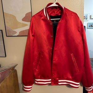 Stewart & Strauss Red Satin Original Letterman’s Jacket